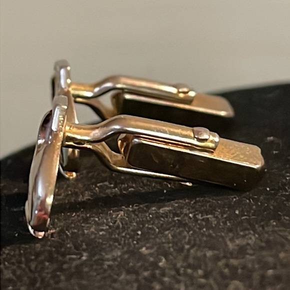Vintage 1940s Art Deco Swank gold plated salmon fish sea toggle back cuff links - Picture 5 of 12